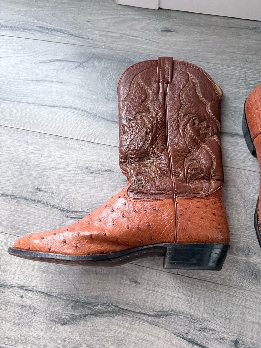 Nocona Tan and Brown Ostrich Cowboy Boots 13D - Picture 6 of 6